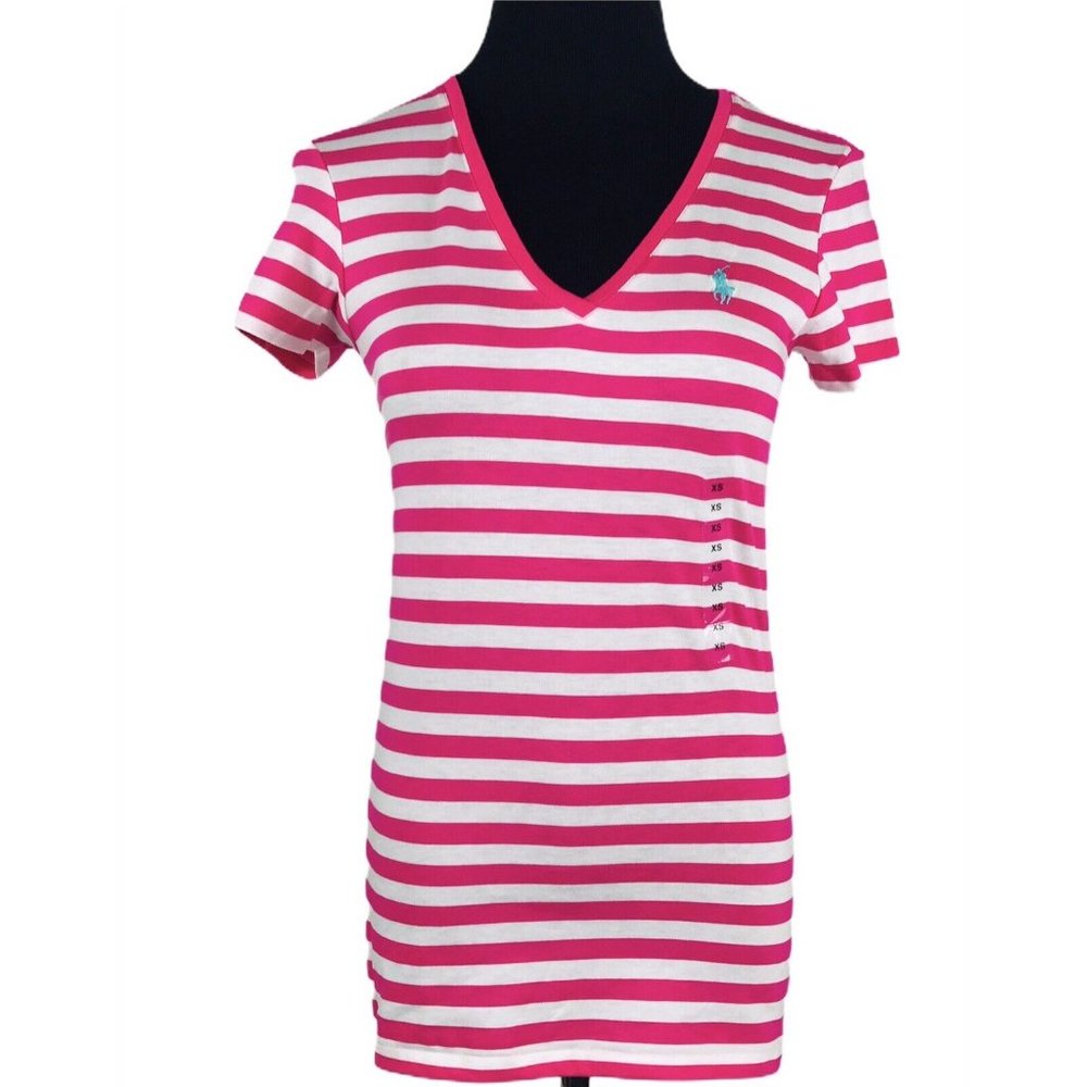 Ralph Lauren Sport Womens Pink White Striped T-Shirt Shirt Size XS